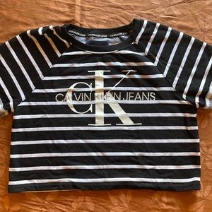Calvin Klein Women’s Logo Crop Top in Black and White (Stripes) , Size: Small/CH